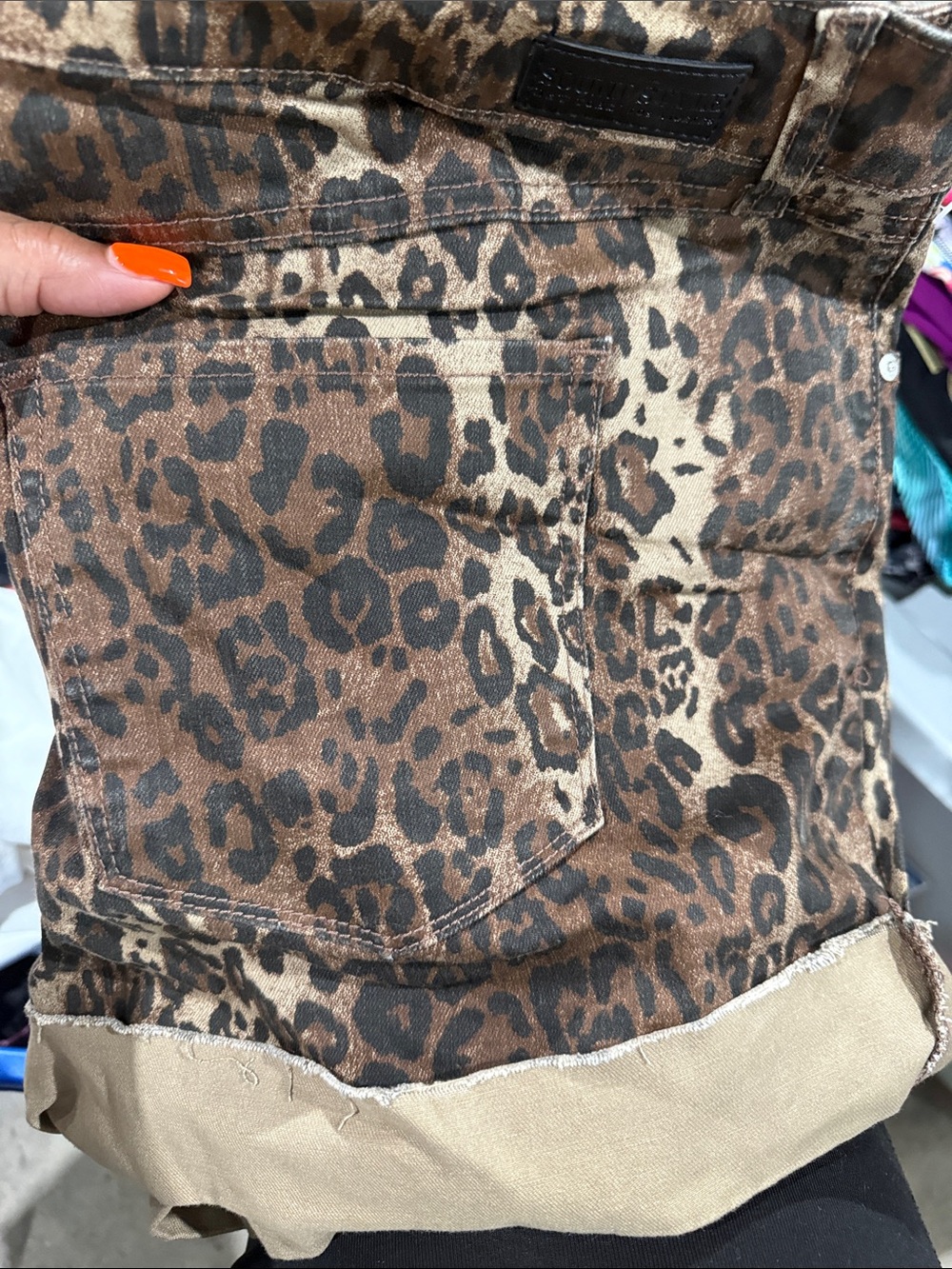 Leopard Print Denim Shorts - Brown & Black